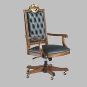 High Back Luxury Office Director Chair Tufted Design Made in Solid wood with Leatherette and High Density Foam & Soft Padded Handcrafted wooden Wheelbase and Pu Polish