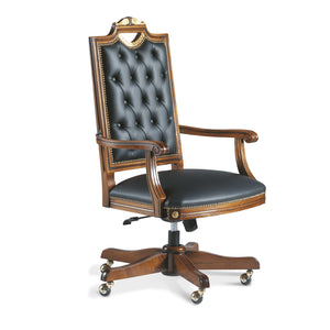 High Back Luxury Office Director Chair Tufted Design Made in Solid wood with Leatherette and High Density Foam & Soft Padded Handcrafted wooden Wheelbase and Pu Polish