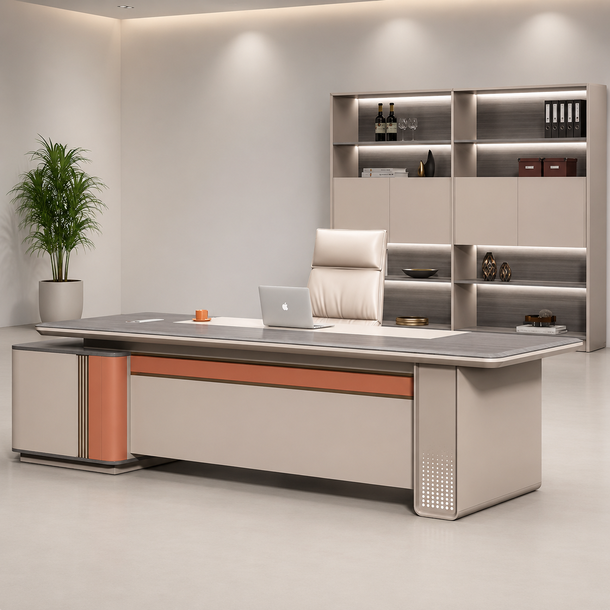 Director Desk with Side Storage Credenza, Premium MDF Office Workstation for CEO Cabin, Corporate Office & Management Workspace