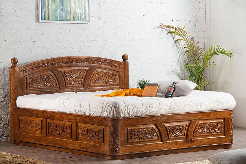 King Size Wooden Bed Stylish & Spacious Design High-Quality Solid Wood Frame with Hydraulic Storage & Premium Melamine Polish Finish – Durable & Elegant
