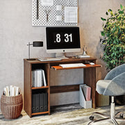 অফিস এবং কম্পিউটার টেবিল এবং কীবোর্ড উচ্চ মানের ইঞ্জিনিয়ারড কাঠের মেলামাইন ফিনিশ ব্রাউন ব্যবহার করে দেখুন