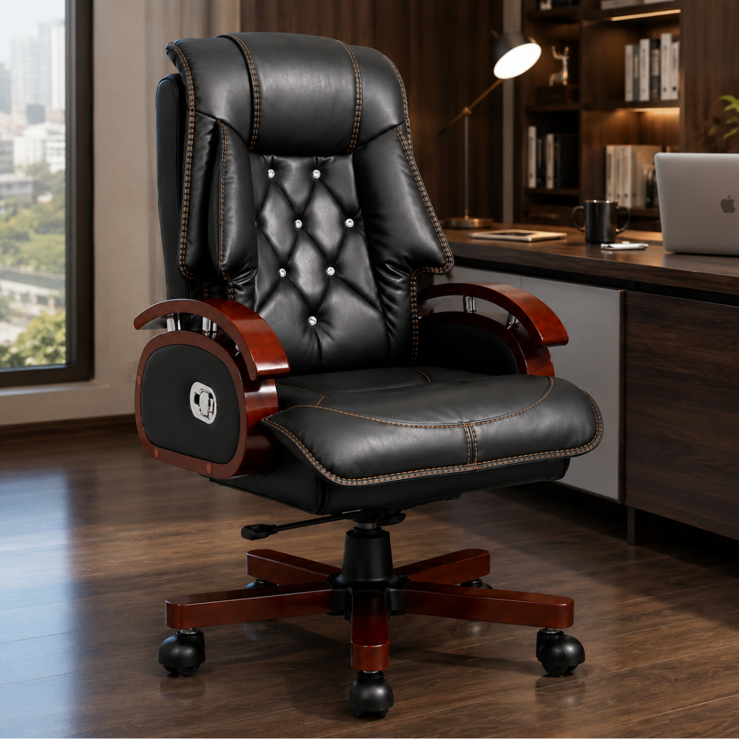Best High Back Premium Leatherette Wooden Base and Handle Office Chair for Director & Executive Chairs Revolving Recliner and Swivel Height Adjustable Soft Heavy