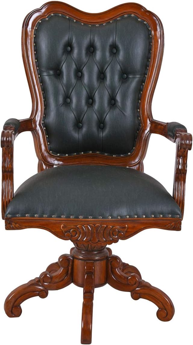 Office Director Chair Tufted Design Made in Solid wood with Leatherette and Soft Padded - Armrest and without Swivel Base and Polish