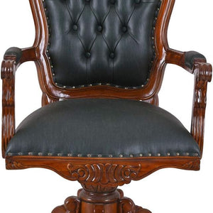 Office Director Chair Tufted Design Made in Solid wood with Leatherette and Soft Padded - Armrest and without Swivel Base and Polish