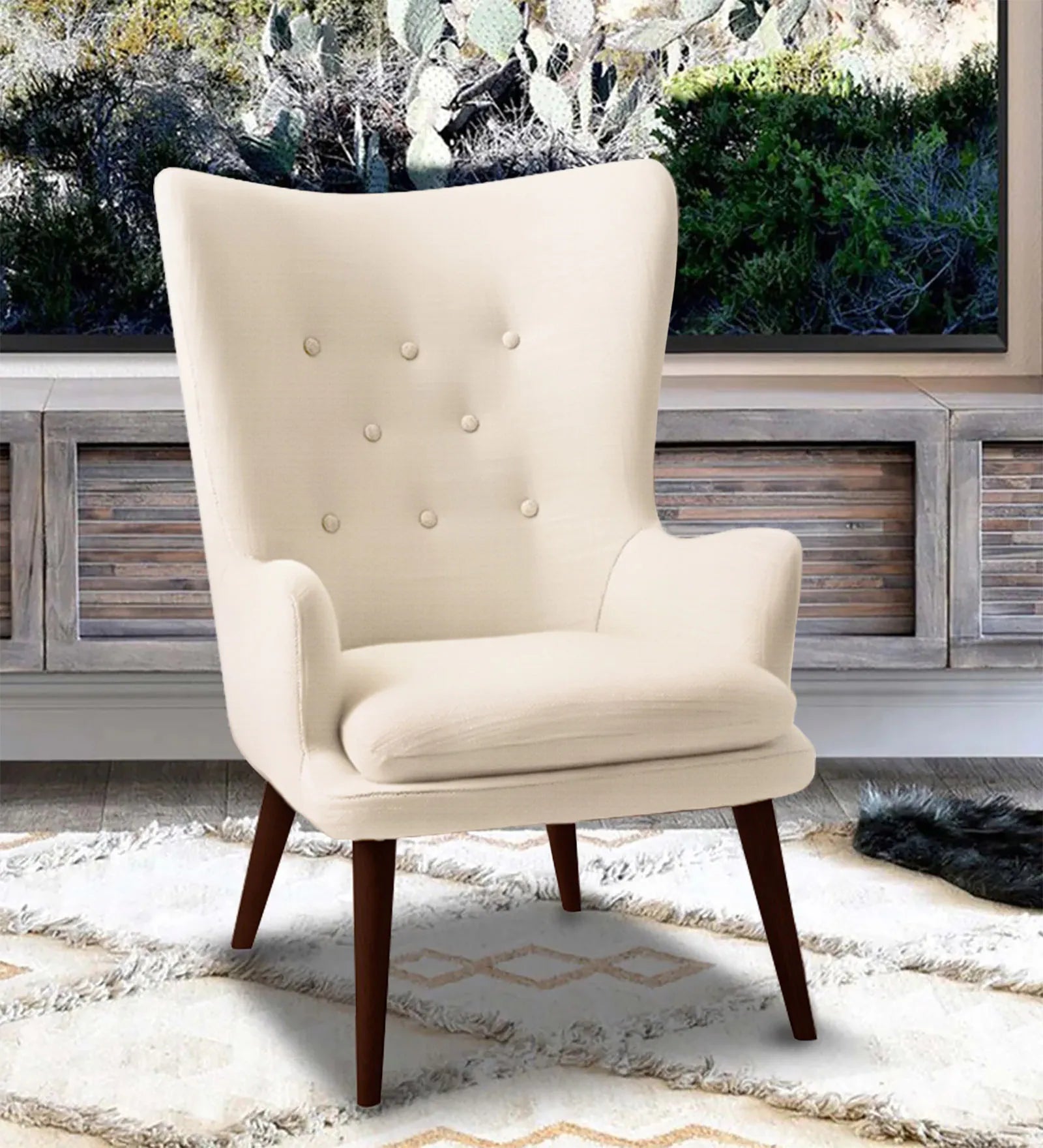 Lounge Chair For Home Furniture Fabric Cotton and Frame Ply Durable and high Quality Wing Chair