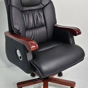 Director Chair for office High-Back Leatherette with Recliner & Adjustable Height and Wooden Base and Walnut Polish