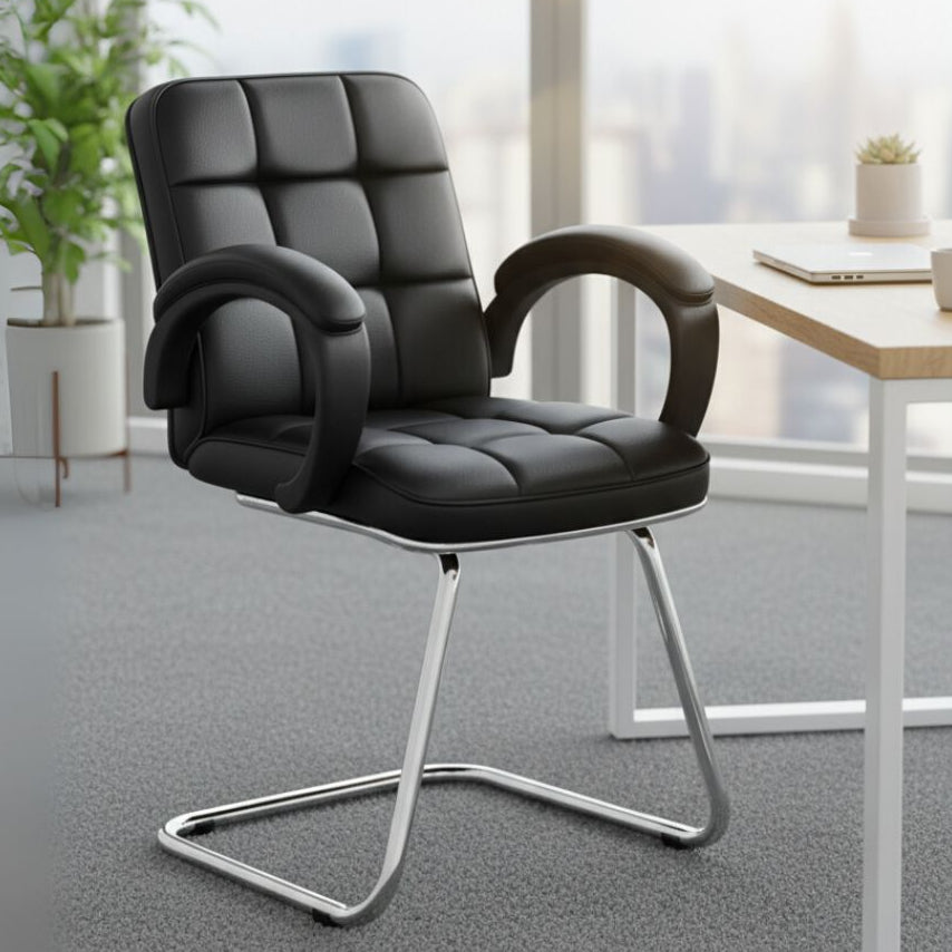 Contemporary Leatherette Visitor Chair – Cushioned Comfort with Chrome Base