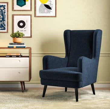 Lounge Chair For Living Room ,Comfortable Seating Luxury Design ,Wing Chair Upholstery Fabric -Navy Blue