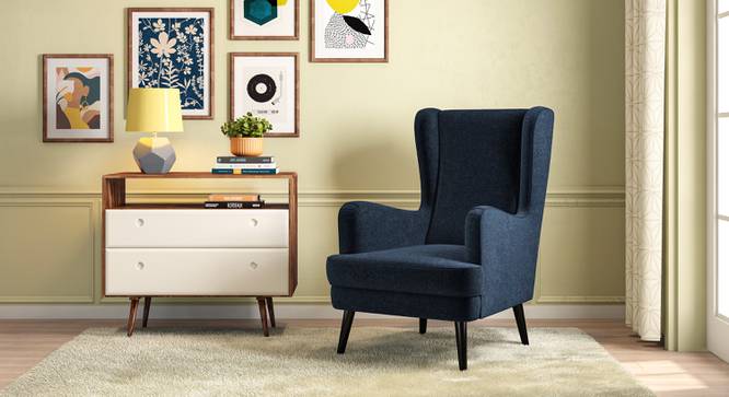 Lounge Chair For Living Room ,Comfortable Seating Luxury Design ,Wing Chair Upholstery Fabric -Navy Blue