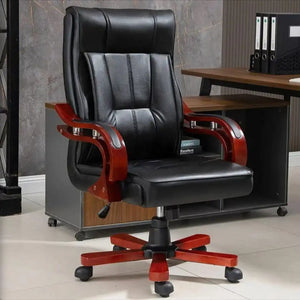High Back Director Chair for office Made in Plyboard with Leatherette Upholstery & Mahogany Finished Armrests & Adjustable Features