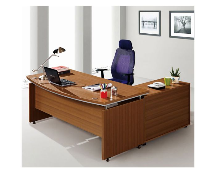 Director and Executive L Shape Office Table Made Particle Board with Side Unite and Openable Shutter and Drawers