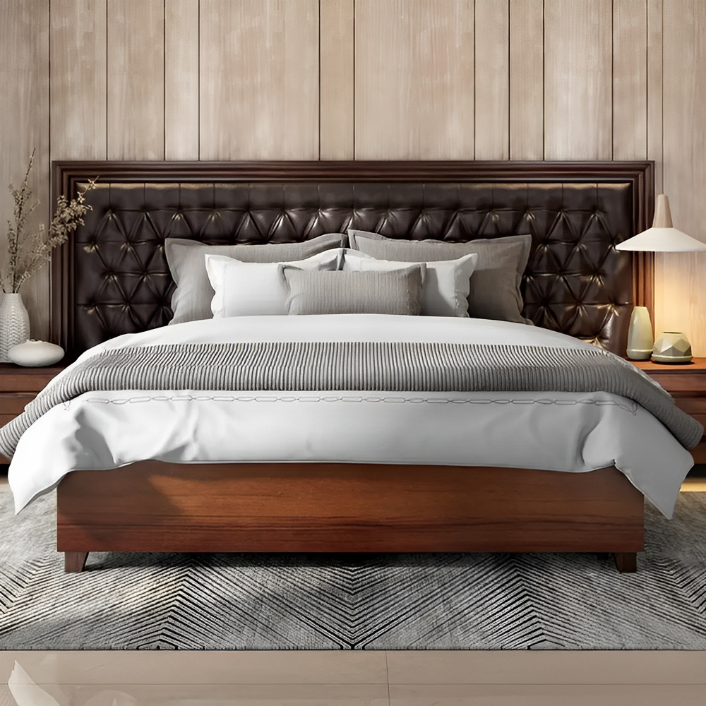 Luxury King Size in Stylish And Function Design With Hydraulic Storage Made in High-quality Solid wood and Leatherette upholstery in back Side