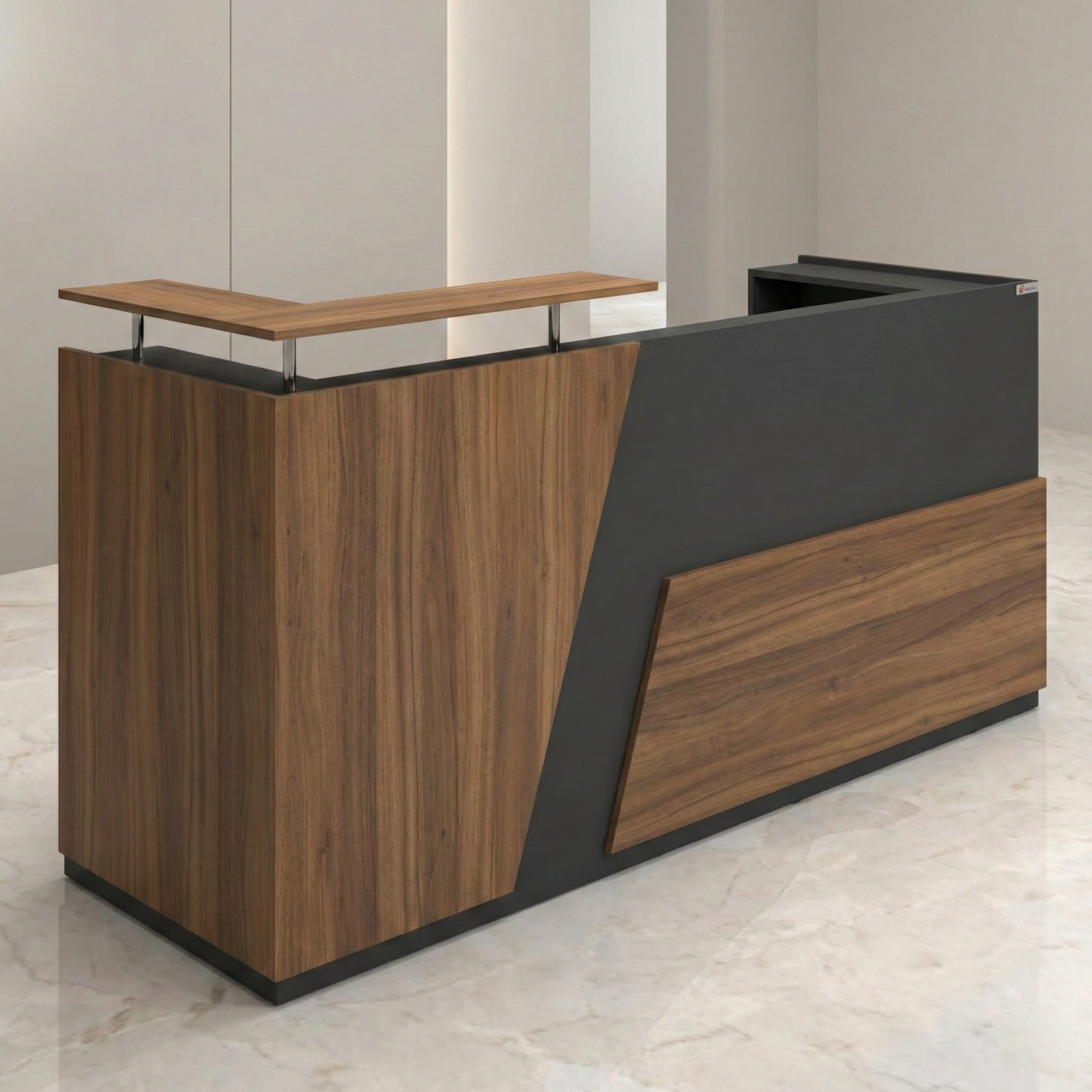 Reception Table Made in Pre Laminated Particle Board 1 Drawer and 1 shutter with Teak wooden finish - Brown Color