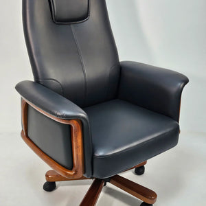 Director Chair for office Traditional High-Back Premium Leatherette with Adjustable Height and Wooden Base and Wooden Polish
