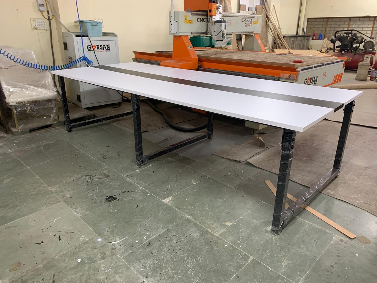 Conference & Meeting Room Table Finish In Black & White with Metal Base
