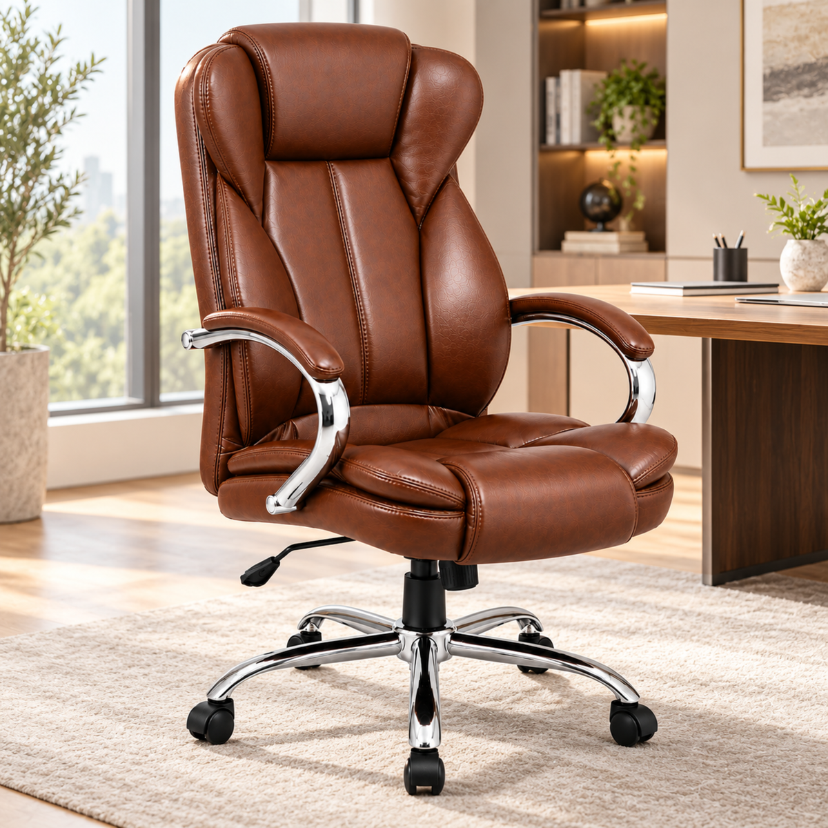 Ergonomic Director Office Chair with Leatherette High Back and Durable Chrome Base