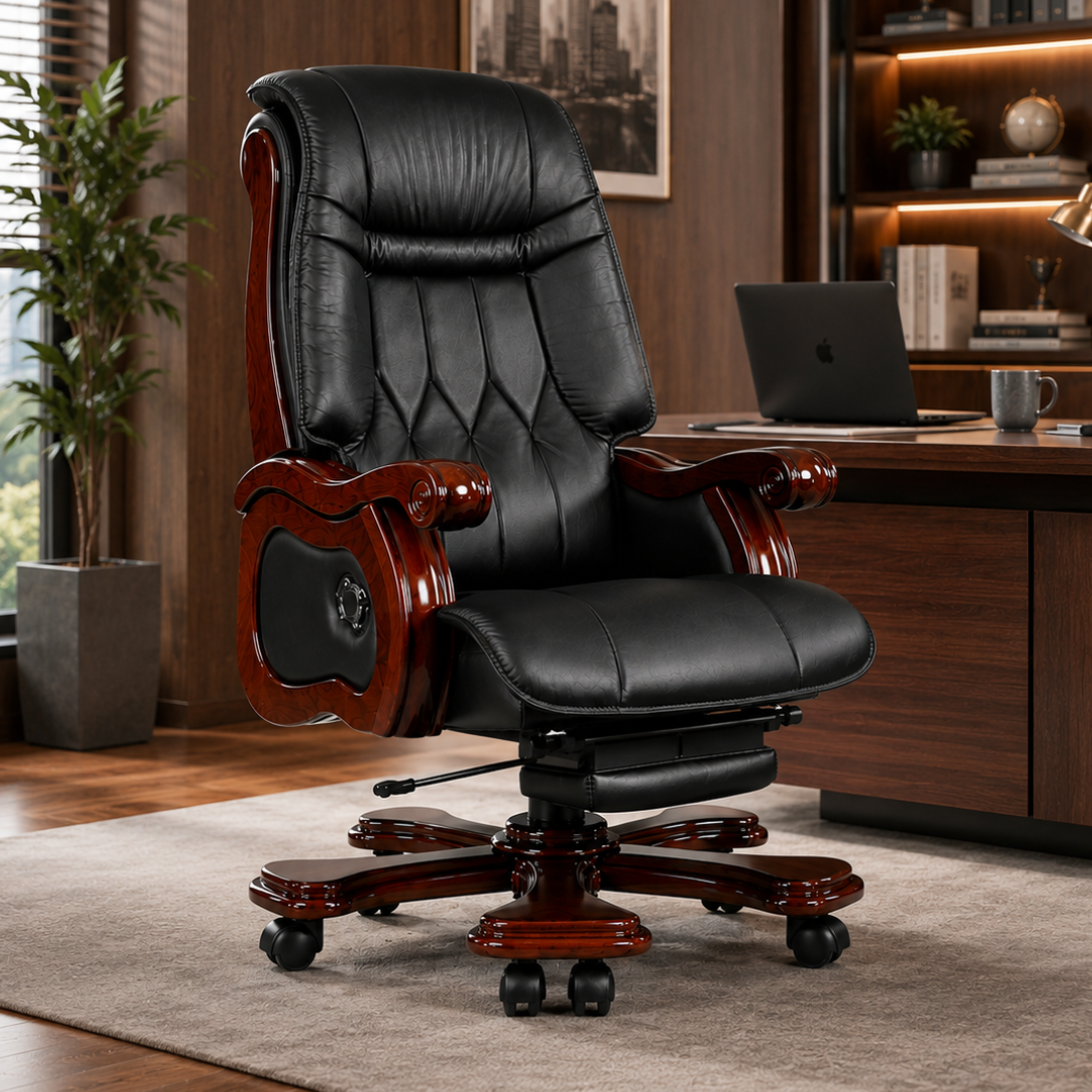 High-Back Office Chair with Recliner, Swivel, Adjustable Height, Armrests, and Lumbar Support for Boss / Director