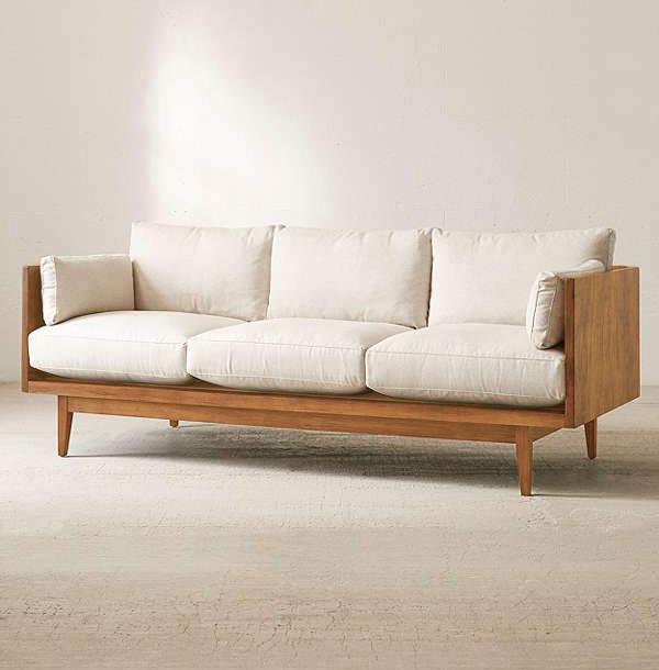 3 Seater Wooden Sofa For Home Furniture Upholstery Fabric ,Modern and Durable Design For Living Room and Office - White