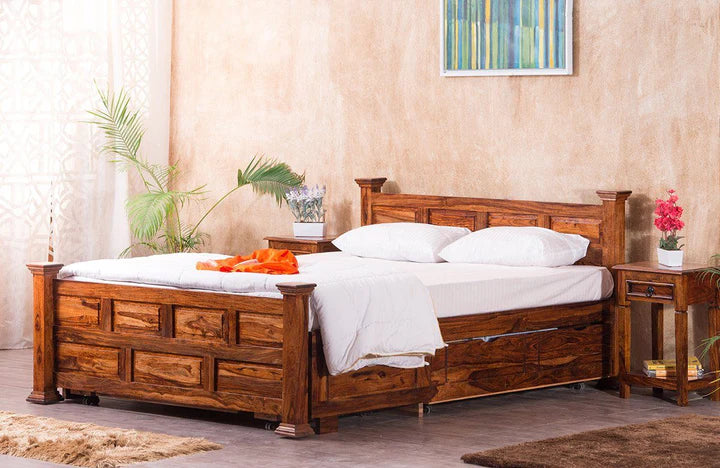 Wooden Bed for Home Furniture – Smart Space-Saving King Size Wooden Bed with Hydraulic Storage | Modern Design, Polished Finish