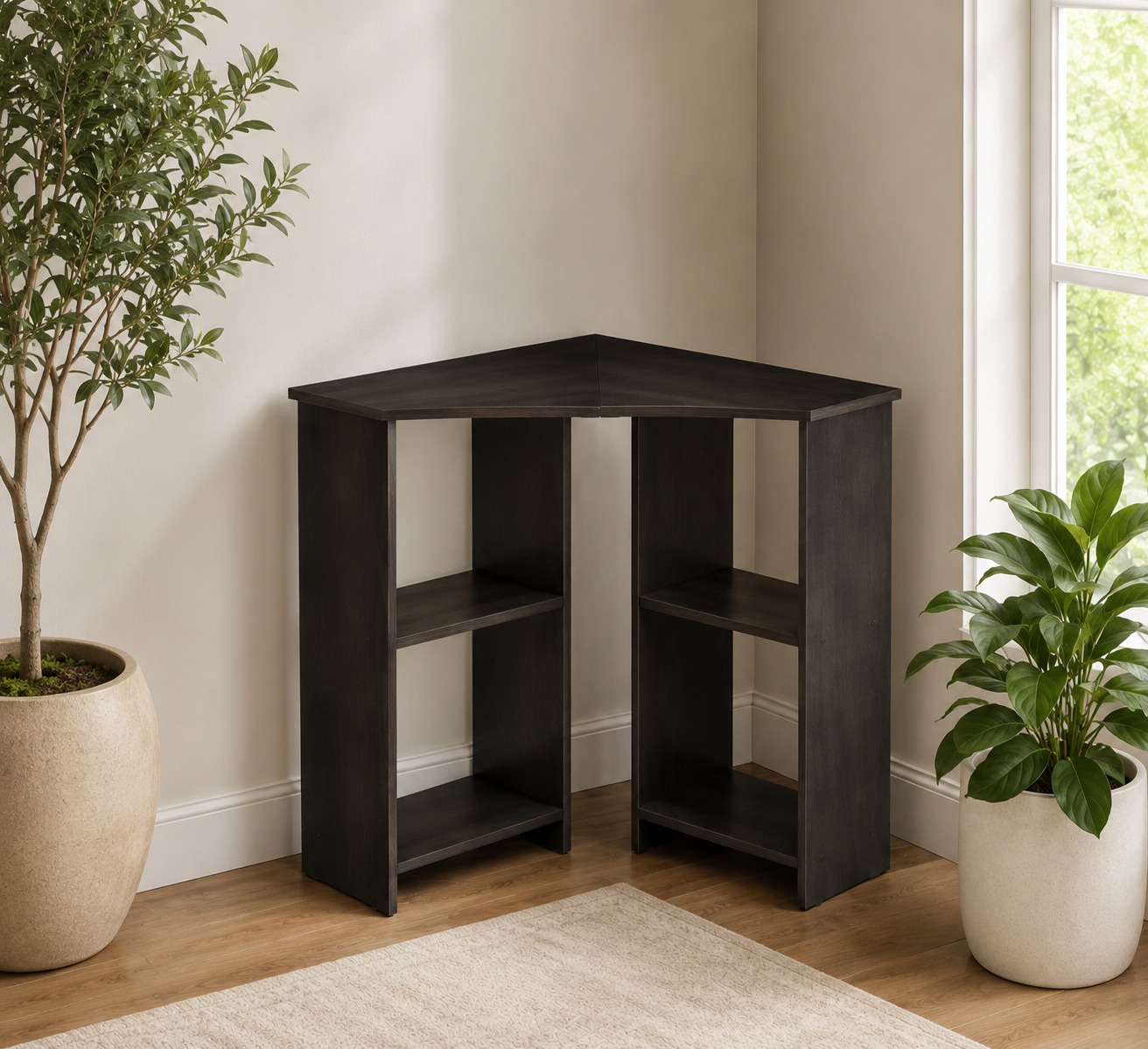 Computer Study Table with Both Side Shelf in Wooden