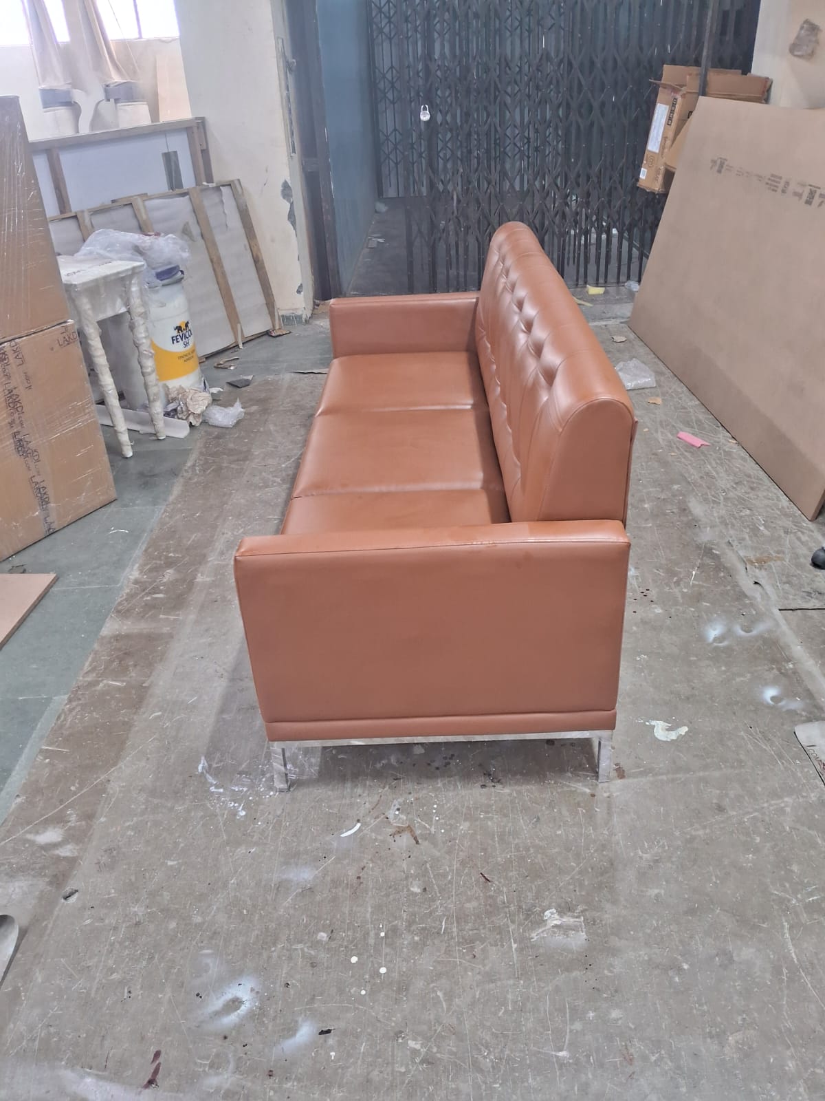 3 Seater Sofa For Home Furniture with Tufted Design and Leatherette Upholstery & High Density Foam - Soft Padded