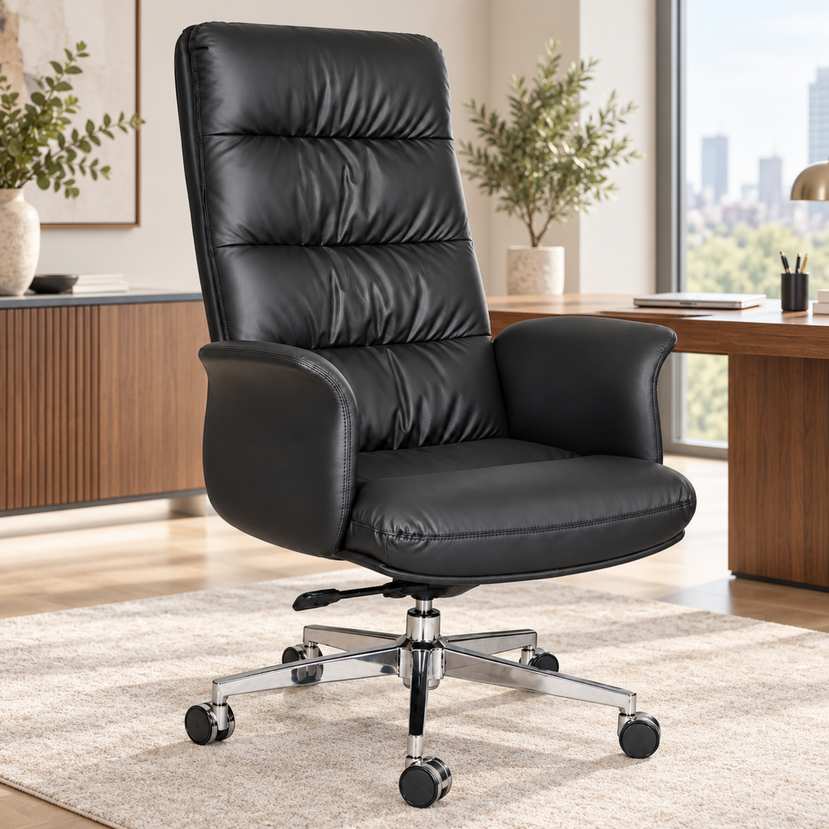 Black High Back Director Chair with Metal Chrome Base