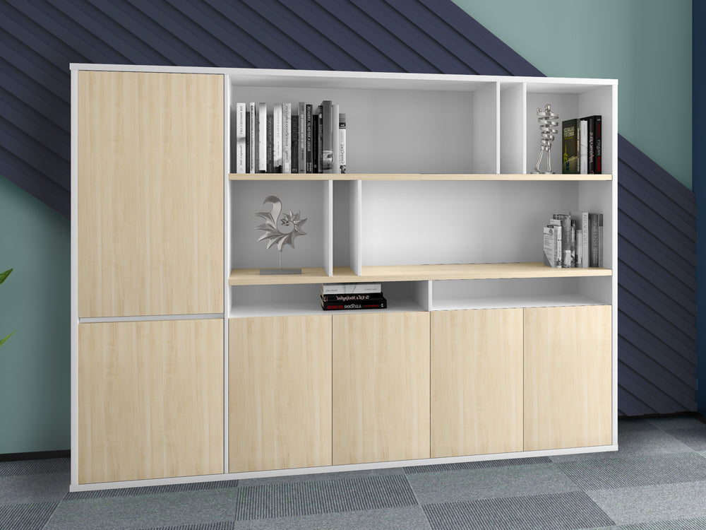 Wooden Office Storage Cabinet with Locking System &amp; Elegant Design for Modern Corporate Interiors