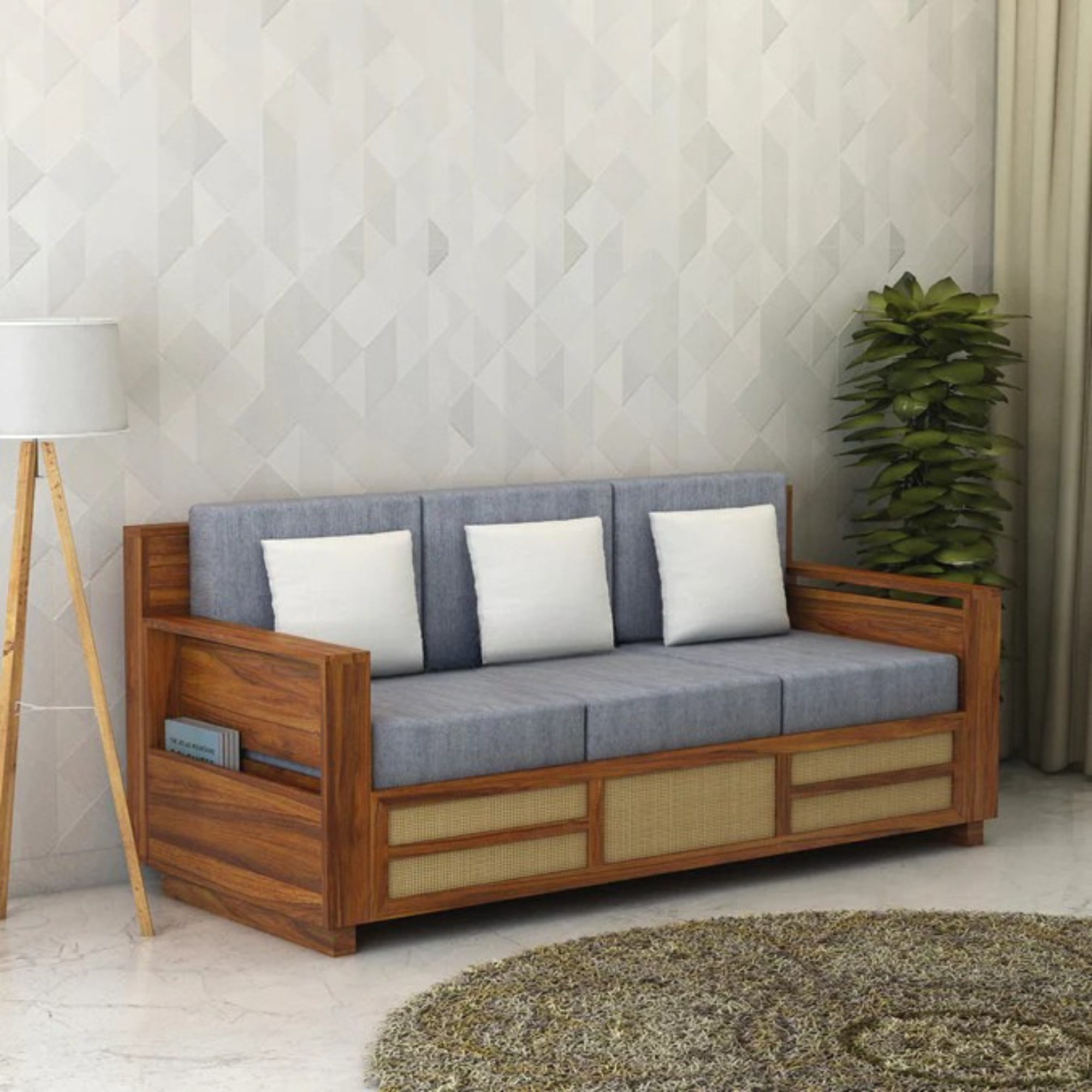 3 Seater Wooden Sofa For Home and Furniture Premium Upholstery Modern and Durable Design for Living Room and Office - Grey