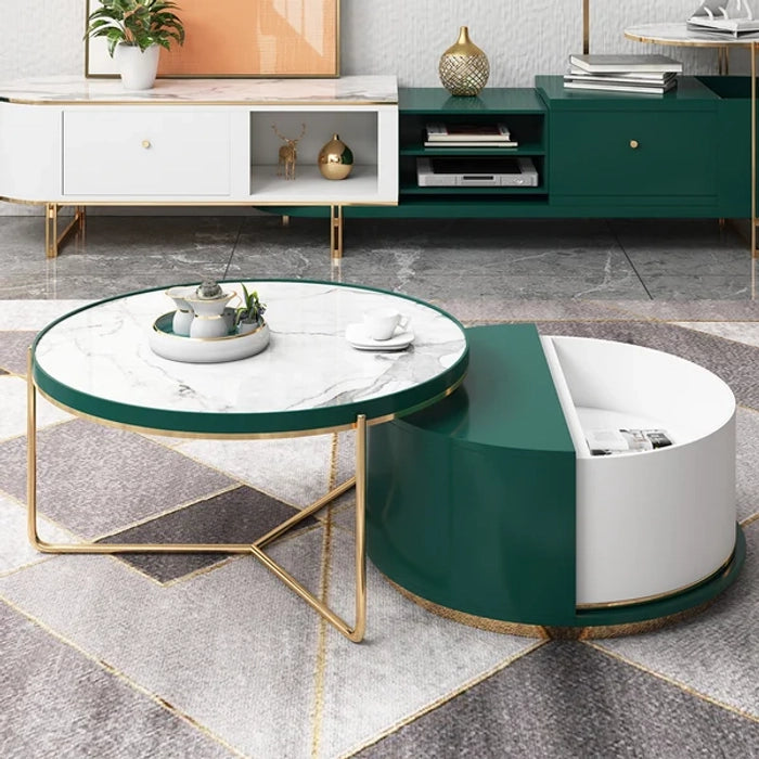 Center Table Designed with Sleek Golden Legs and Wooden Surface Blending Modernity with Timeless Style