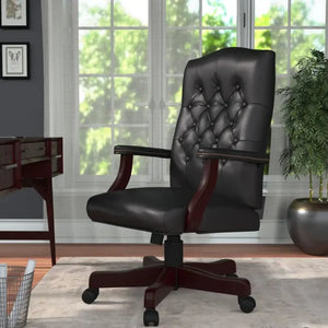 Director office Chair Tufted Design Made in Solid wood with Leatherette Upholstery & Armrest with Height Adjustable Chair - Black
