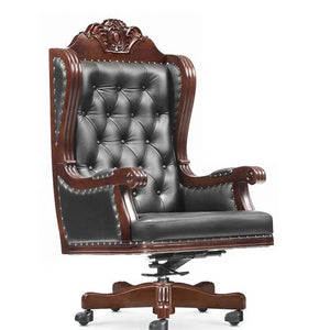 Director Chair Luxury High-Back Leatherette Office Chair with Adjustable Height, Fixed Armrests, Wooden Base, Premium Handcrafted Swivel Tilt Chair