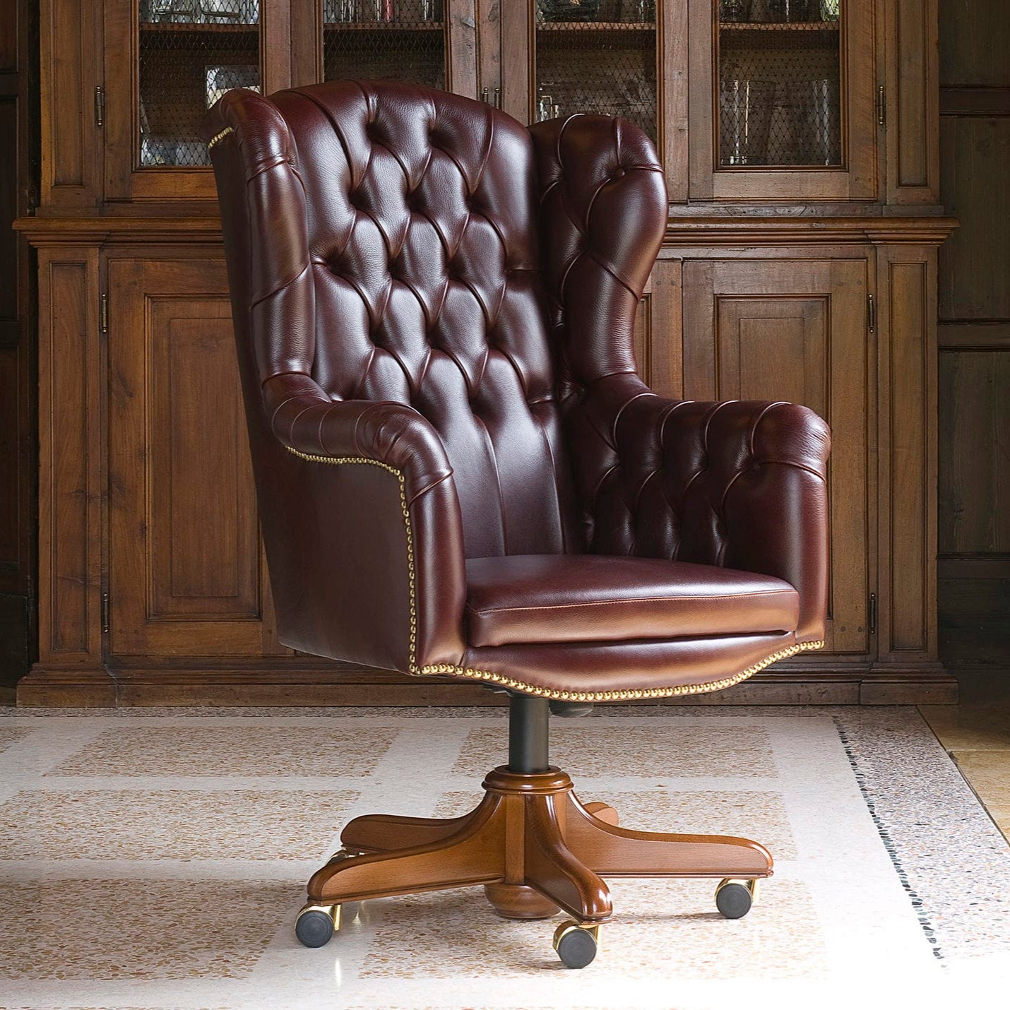 Director Chair Luxury High-Back Premium Leatherette  Office Chair with Swivel, Adjustable Height, Fixed Armrests, and Wooden Base - 111011287