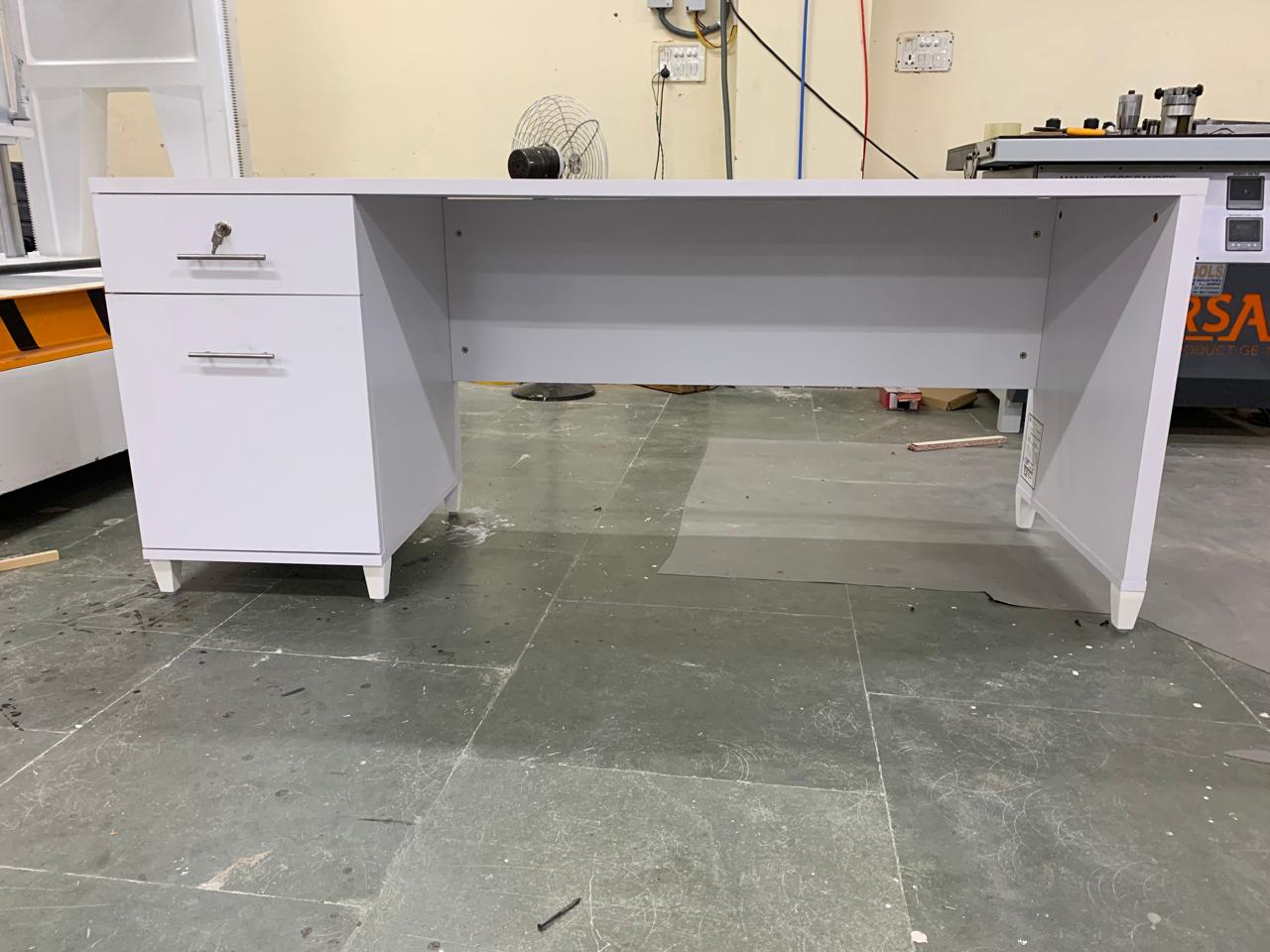 Office Computer Table Made in Engineered wood with Drawers and Wire Management Grommet- White