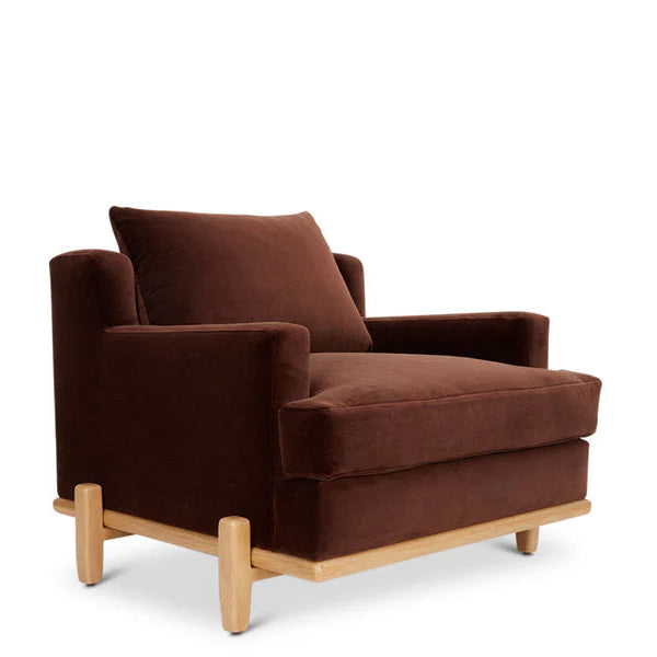 লাউঞ্জ চেয়ার কাঠের সোফা কাপড়ের আর্ম চেয়ারে সাজানো আধুনিক এবং টেকসই বসার ঘর বা শোবার ঘরের জন্য - বাদামী