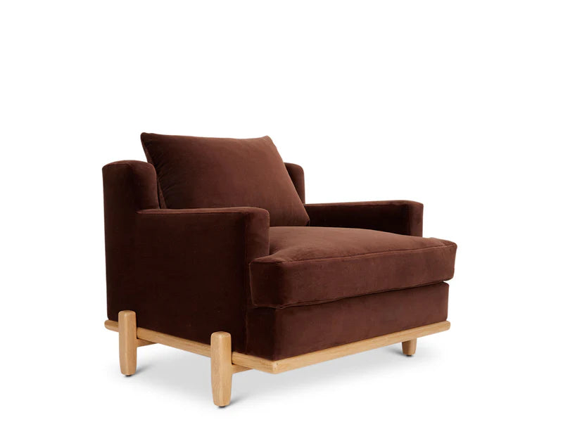Lounge Chair Wooden Sofa upholstered in Fabric Arm Chair Modern and durable For Living Room or Bedroom - Brown