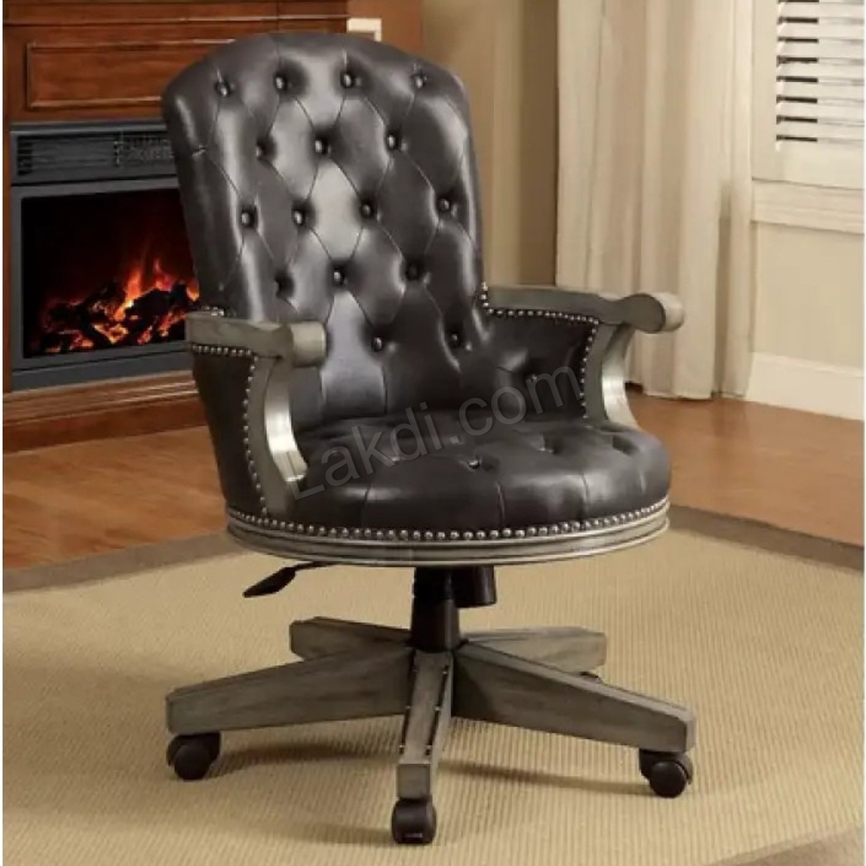 Director office Chair Tufted Design Made in Solid wood with Leatherette Upholstery & Armrest with Height Adjustable Premium Quality Chair
