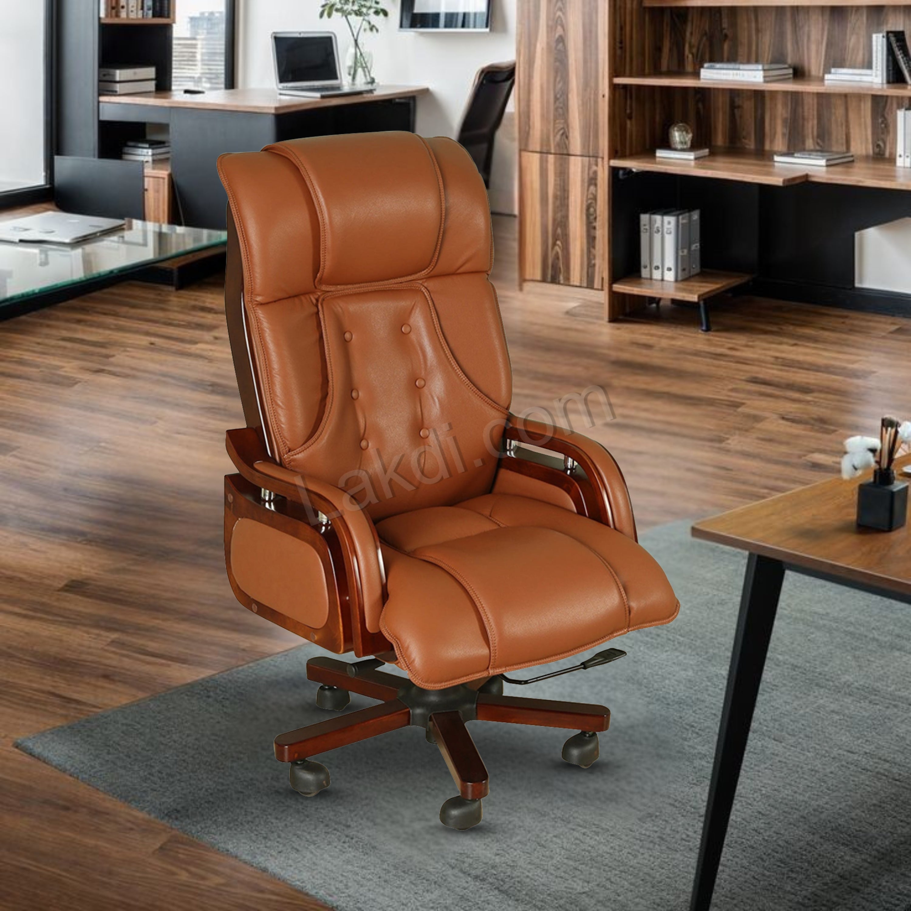 High Back Ergonomic Director Chair with Wooden Base