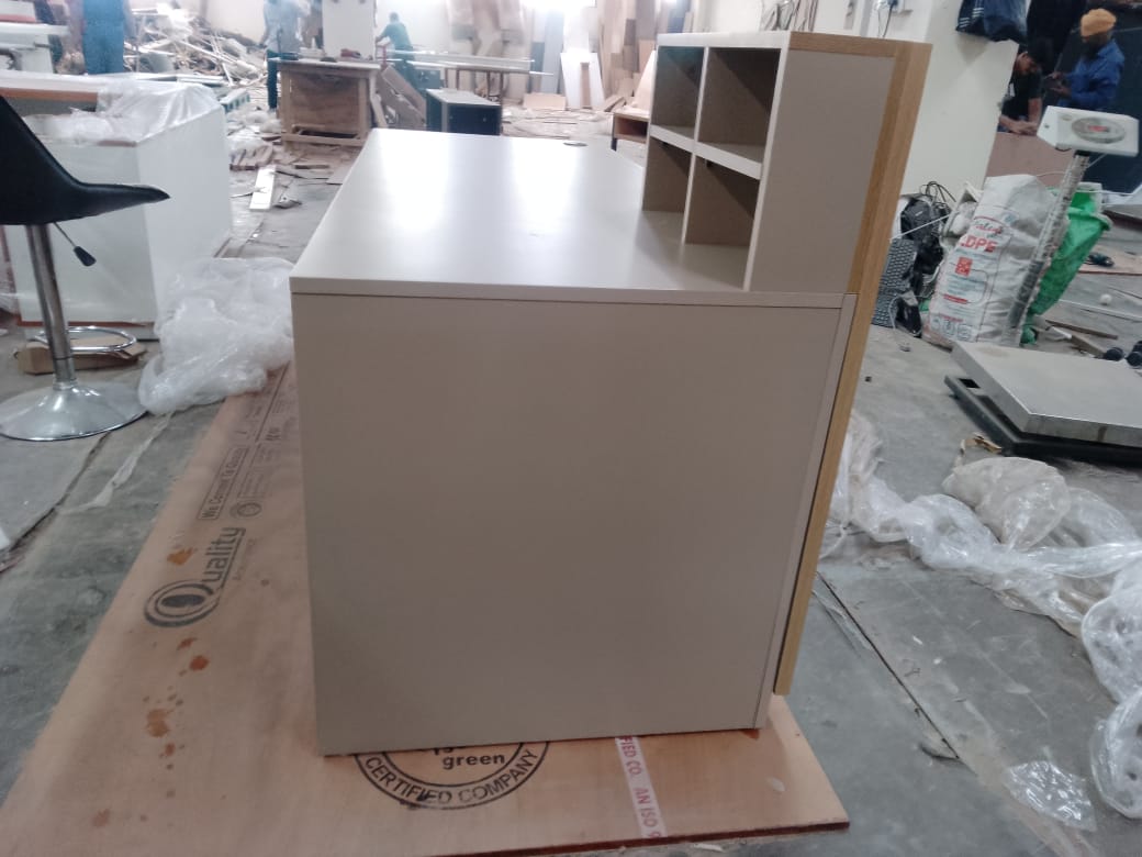 Reception Table for Office Counter Stylish Design Made in MDF and Multi Drawers & Round Wire Manager - Off  White Color