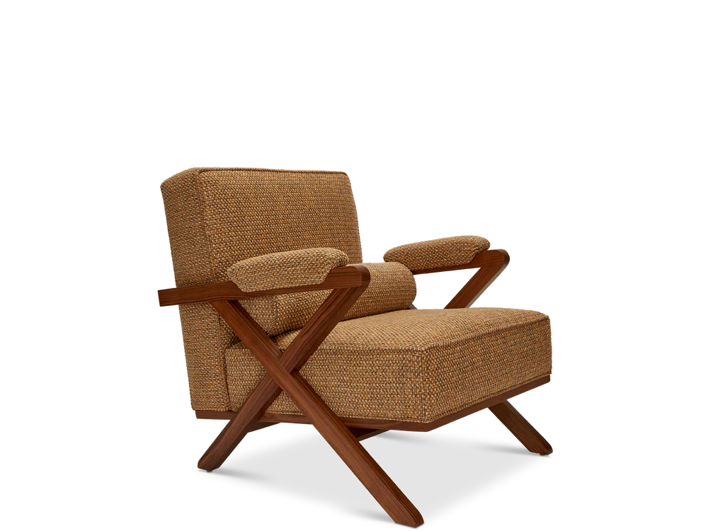 Lounge Chair Wooden Sofa For Home Furniture upholstered in Fabric Wide Arm Chair Modern and durable For Living Room or Bedroom - Brown