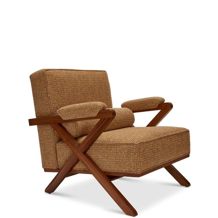 ঘরের আসবাবের জন্য কাঠের লাউঞ্জ চেয়ার সোফা, ফ্যাব্রিক ওয়াইড আর্ম চেয়ার, লিভিং রুম বা বেডরুমের জন্য আধুনিক এবং টেকসই - ব্রাউন