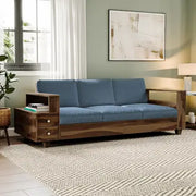 3 Seater Wooden Sofa For Home Furniture Upholstery Fabric Premium Comfortable & Sofa Durable Design For Living Room -Blue