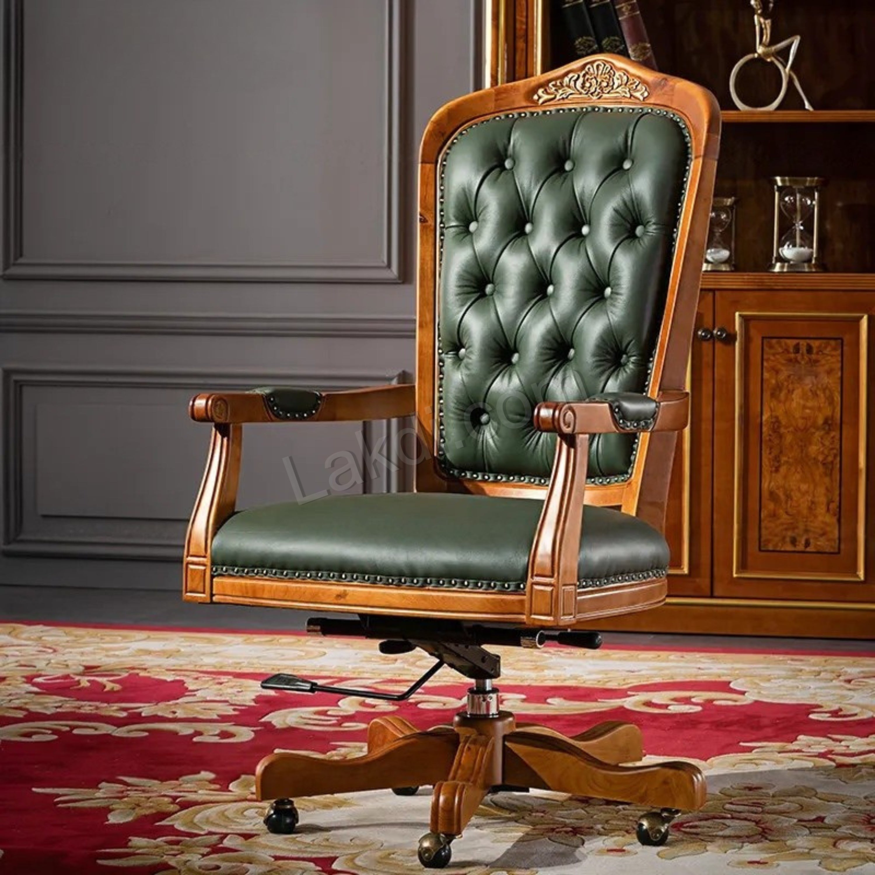 Luxury Office Director Chair Tufted Design Made in Solid wood with Leatherette and Soft Padded - Armrest and Swivel Base and Polish