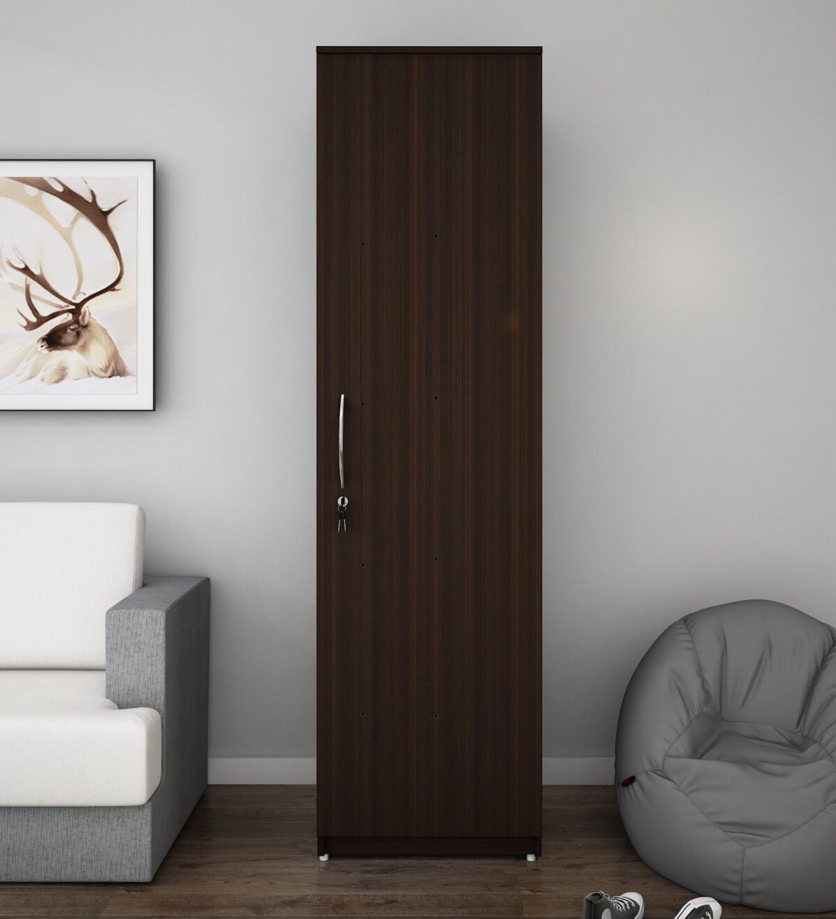 Wardrobe for Bedroom Storage – Single Door Design with Adjustable Shelves, Space-Saving Utility, Laminate Finish