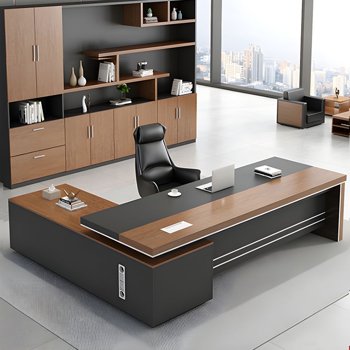 Director & Executive L-Shape Office Table Luxury Desk Made in MDF with