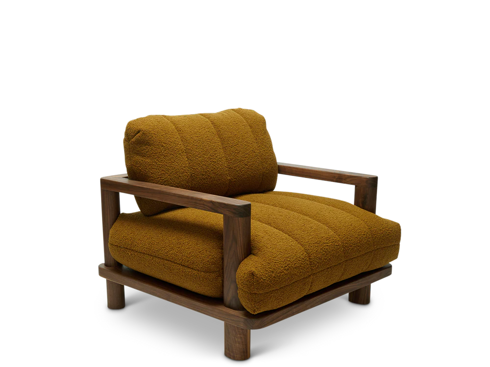 Lounge Chair Wooden Sofa For Home Furniture upholstered in Woolen Premium Arm Chair Modern and durable For Living Room or Bedroom - Golden Brown