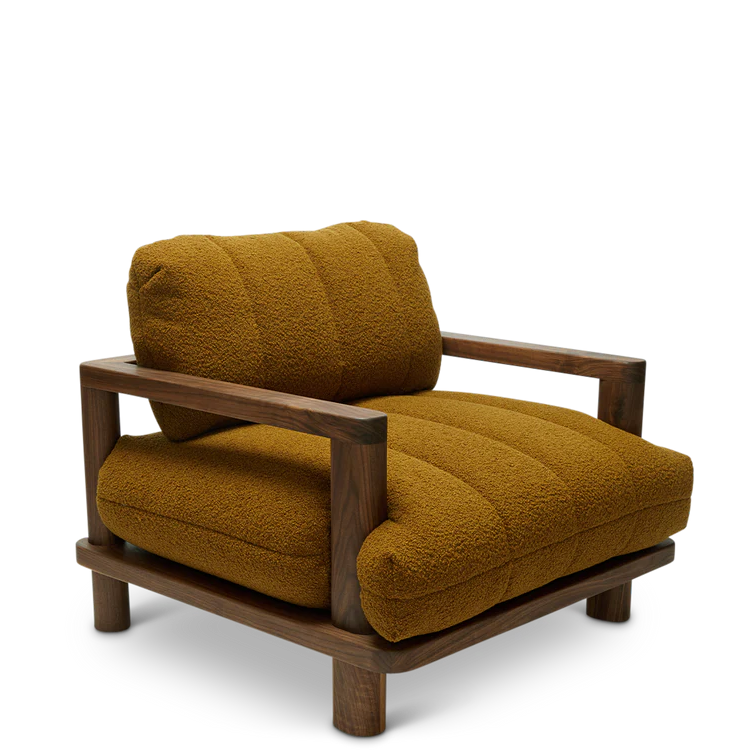 Lounge Chair Wooden Sofa For Home Furniture upholstered in Woolen Premium Arm Chair Modern and durable For Living Room or Bedroom - Golden Brown