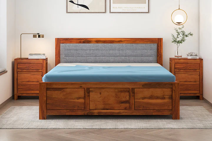 King Size Bed for Home Furniture Made in Wooden with Polish Modern Design and Storage & Hydraulic Lift Mechanism - Brown