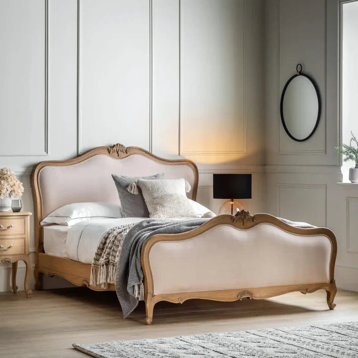 King Size Upholstered Bed – Solid Wood Frame, Royal Look, Elegant Headboard, Luxury Finish