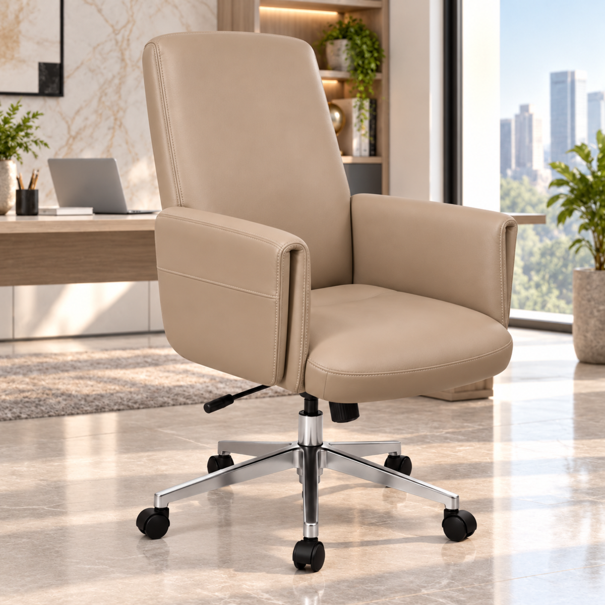 Ergonomic Executive Director Chair - Leatherette Upholstery and Height Adjustable with Swivel Base, & Comfortable Office Chair