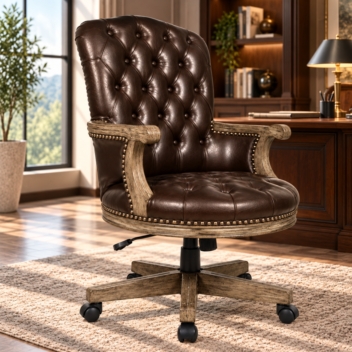Director office Chair Tufted Design Made in Solid wood with Leatherette Upholstery & Armrest with Height Adjustable Premium Quality Chair